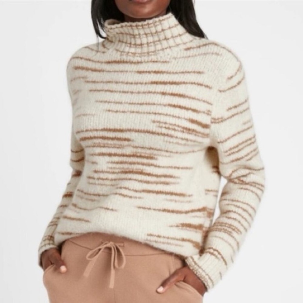 Banana Republic Mock Neck Sweater Sz PL Italian Spacedye Wool Alpaca Chunky Y2K